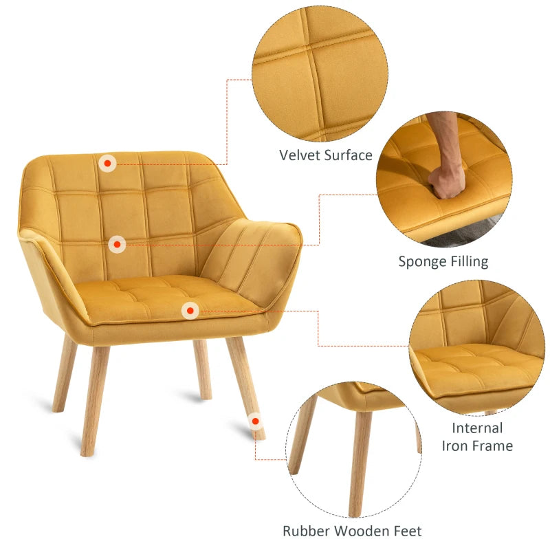 Stylish Modern Accent Chair with Wide Arms and Slanted Back for Living Room, Bedroom or Home Office in Yellow
