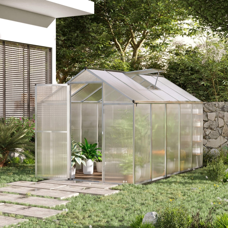 Clear Polycarbonate Walk-In Greenhouse - 303x183x195cm - Green