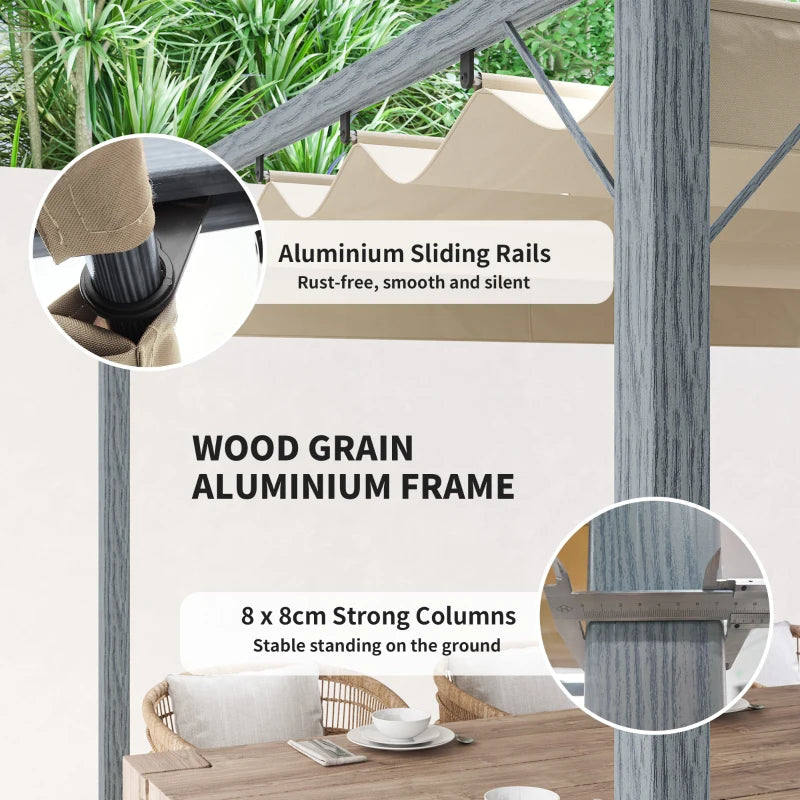 3 x 3 m Grey Retractable Roof Pergola - Outdoor Shade Canopy
