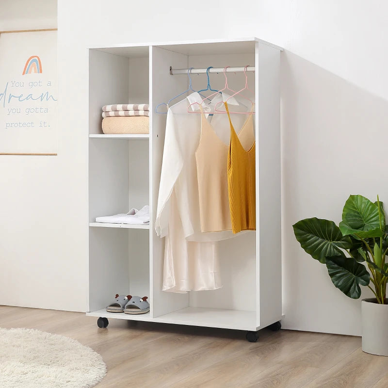 Mobile Open Wardrobe with Clothes Hanging Rail and Storage Shelves for Bedroom or Hallway