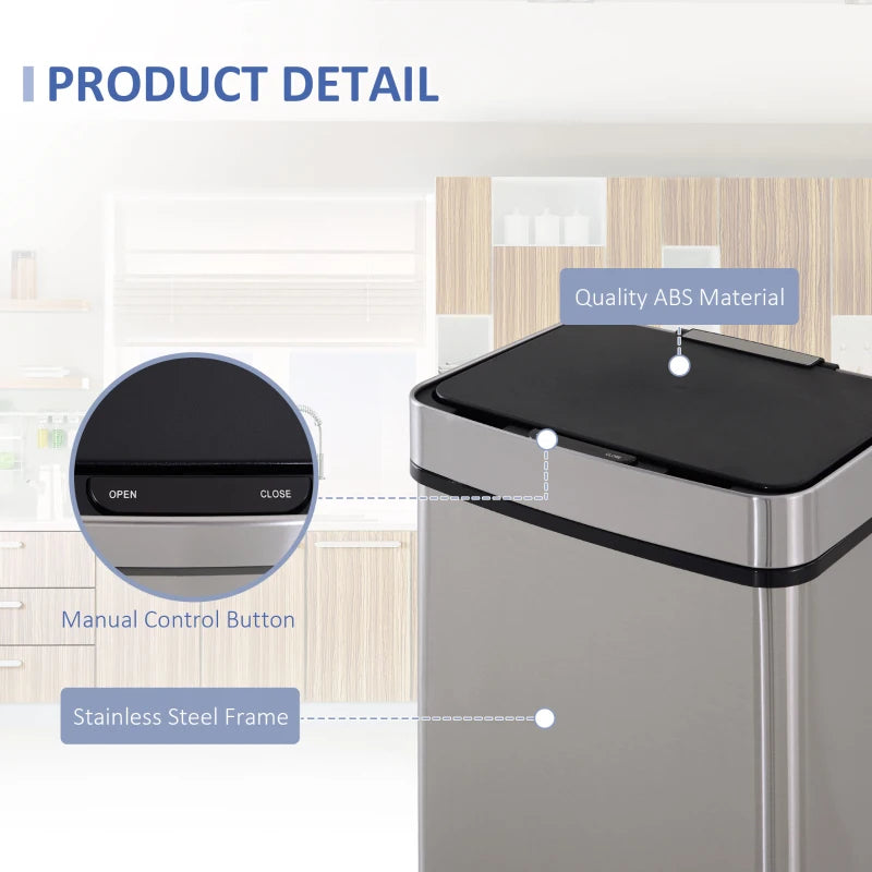 72L Stainless Steel Recycling Sensor Bin - 3 Compartments for Wet/Dry Waste, Removable Lid - Ideal Kitchen Home Solution