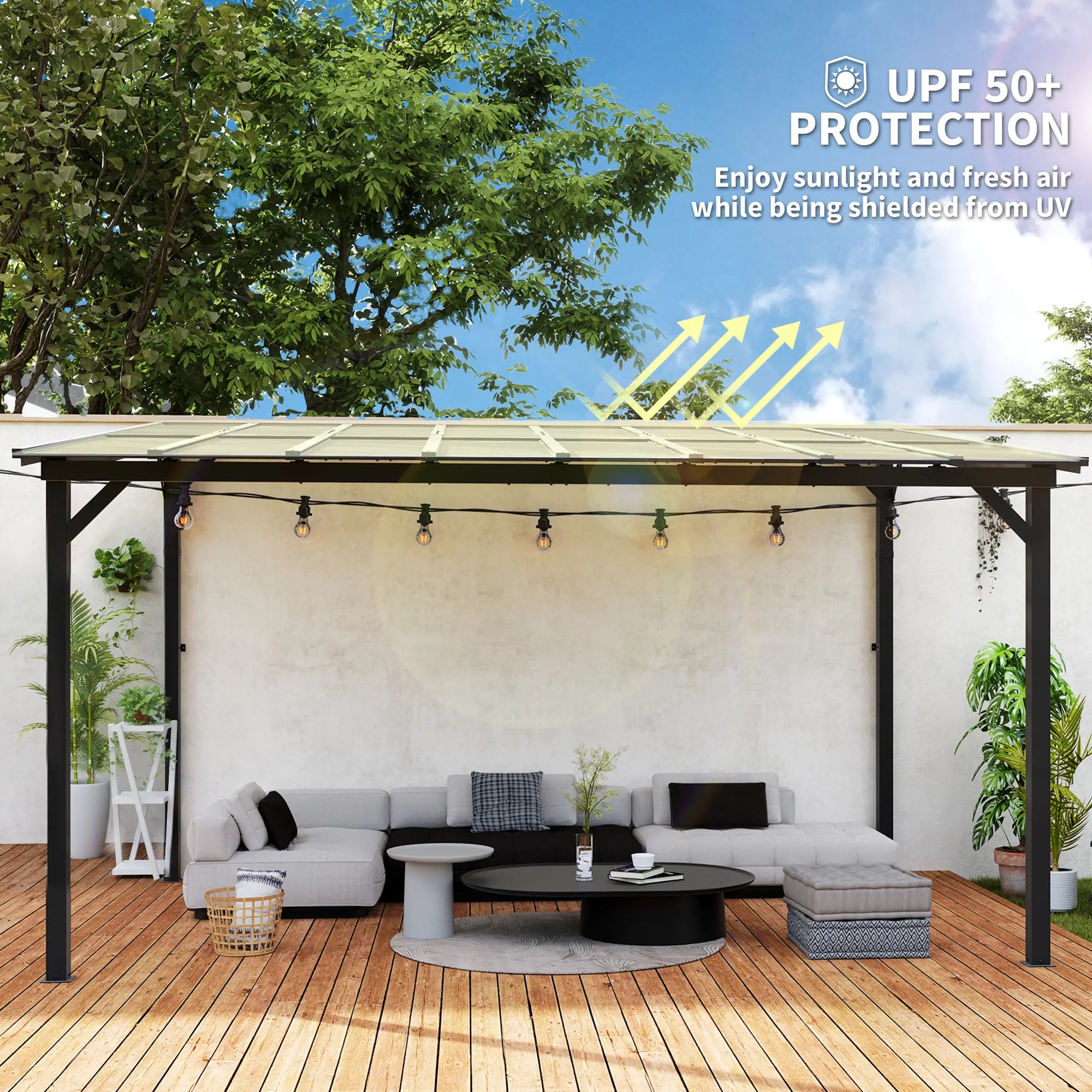 3m x 4.3m Metal Pergola with UPF 50+ and Waterproof Polycarbonate Roof