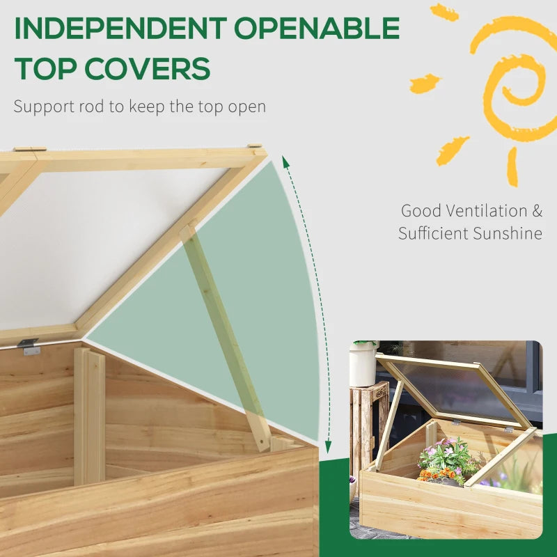 Green Wooden Garden Cold Frame with Openable Top Covers, 100 x 50 x 36 cm