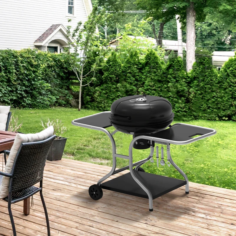 Portable Black Charcoal BBQ Grill with Wheels