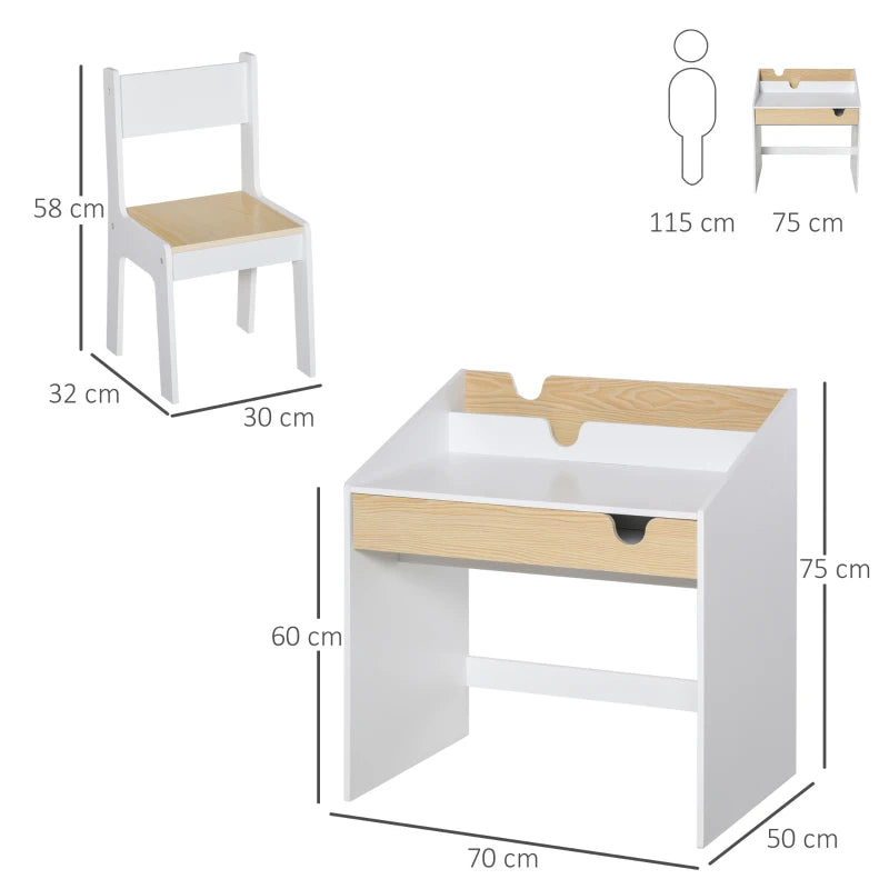 Kids Desk and Chair Set - 2-Piece Study Table with Storage Drawer & Bookshelf for Ages 3-6 - Ideal for Writing & Drawing