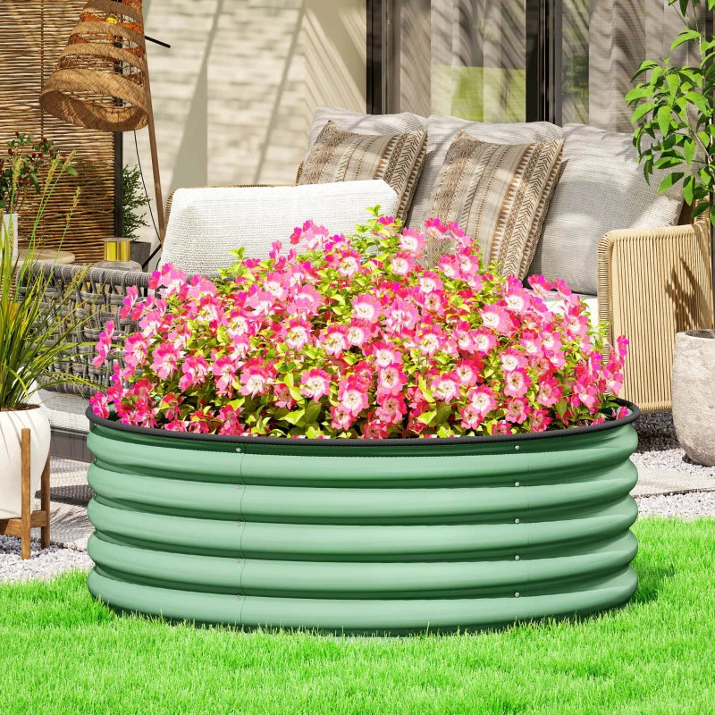 Galvanised Raised Garden Bed with Safety Edging - Outdoor Planter Box, 120 x 120 x 43 cm, Light Green