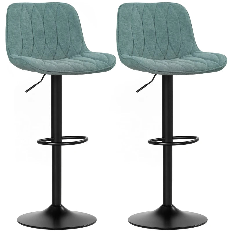 Set of 2 Stylish Blue Linen-Look Bar Stools - Modern Design for Kitchen & Dining - Comfortable Seating
