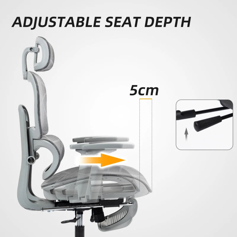 Ergonomic Multi-Adjustable Grey Mesh Office Chair for Ultimate Comfort and Support - Perfect for Home and Office Use