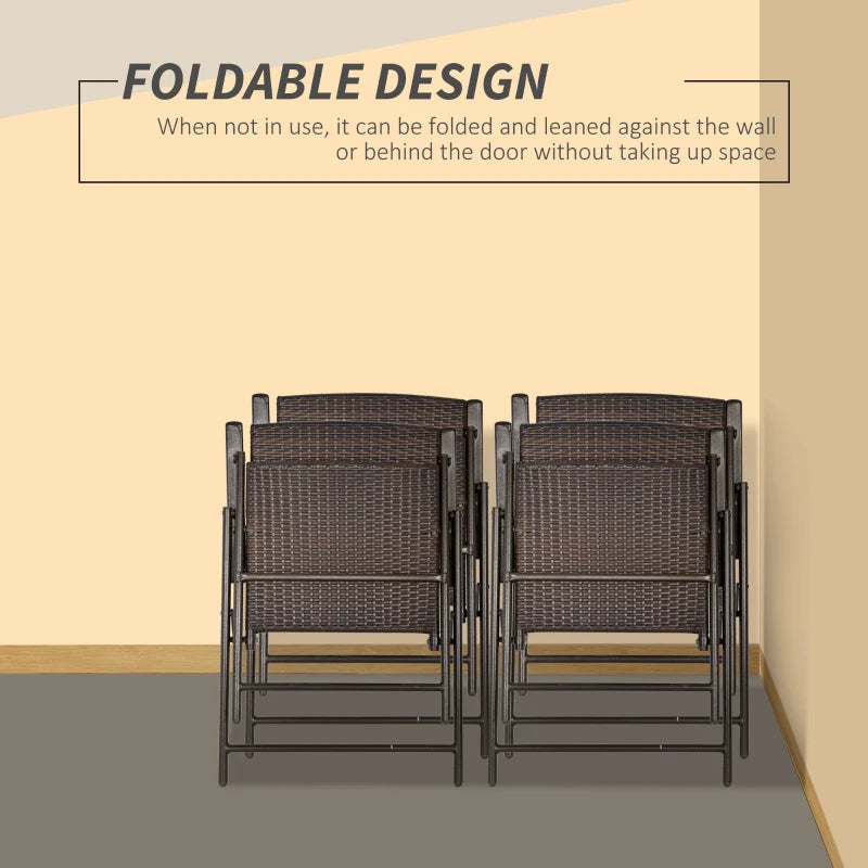 Set of 4 Brown Folding Rattan Chairs - Stylish Outdoor Seating for Patio, Garden, and Events