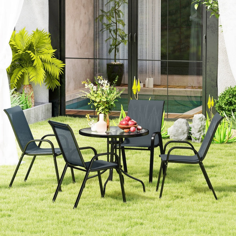 5-Piece Dark Grey Steel Patio Set with Glass-Top Table