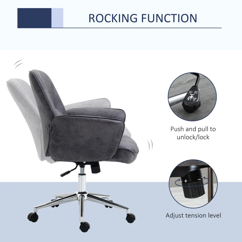 Vinsetto Charcoal Grey Swivel Office Chair - Mid Back Desk Chair for Home Study & Bedroom Comfort