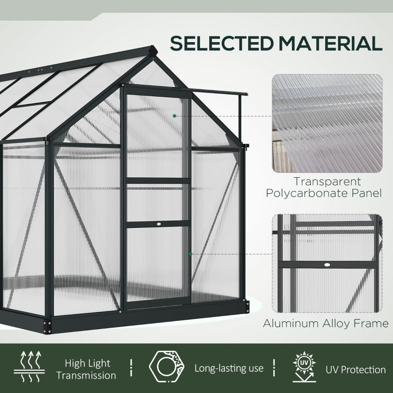 Grey 6ft x 6ft Polycarbonate Greenhouse With Aluminium Frame
