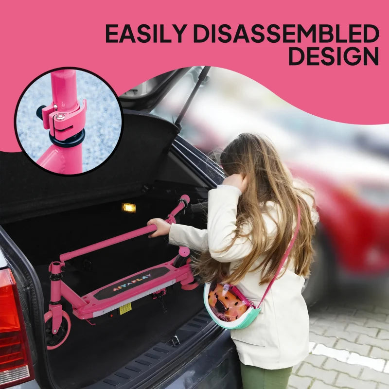 Electric Scooter for Kids Ages 6-14 with Colorful Lights and Pink Design