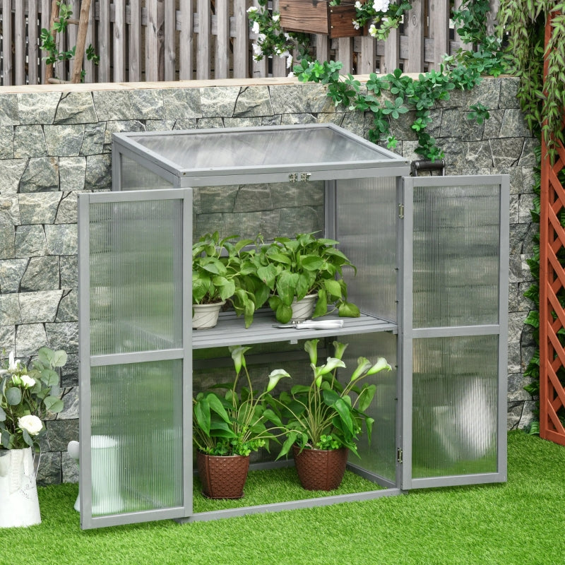Wooden Greenhouse Grow House with Adjustable Shelf, Light Grey
