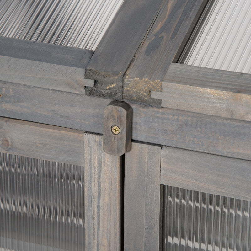 Grey Wooden Cold Frame Greenhouse with Openable Top Cover and Double Door, 70 x 50 x 120cm