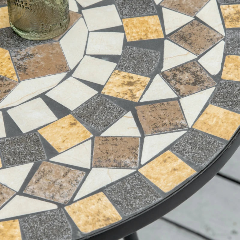 60cm Grey Mosaic Outdoor Patio Table - Round Garden Table for Outdoor Use