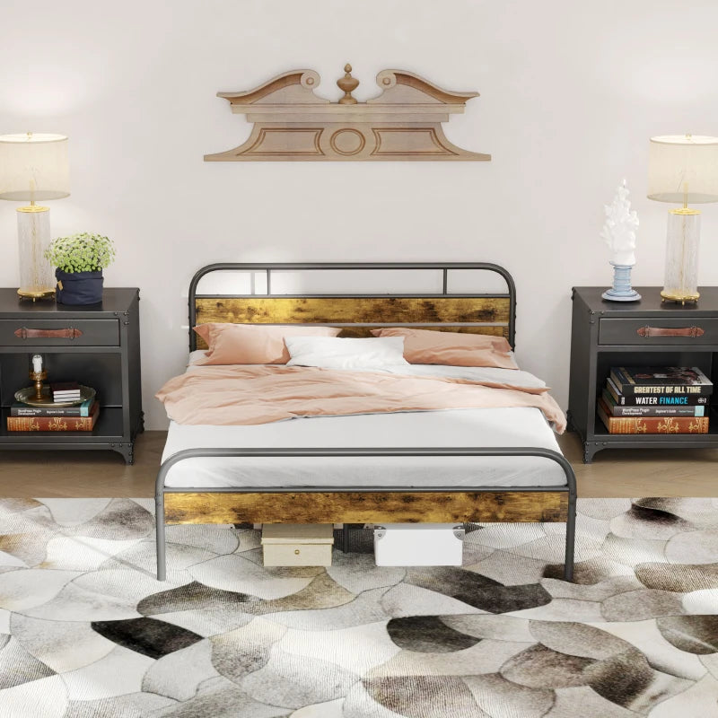 Industrial-Style King Bed Frame - Sturdy Black & Brown Metal Design for Modern Bedrooms - Stylish & Durable Sleep Solution