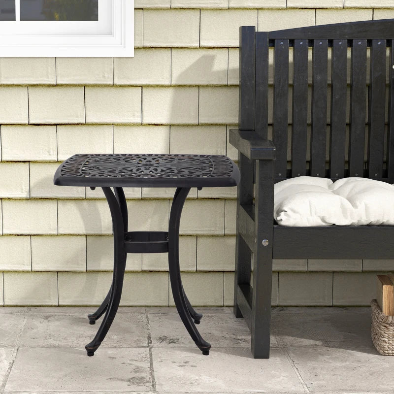 Square Bronze Outdoor Bistro Table with Umbrella Hole - Garden Side Table for Balcony (Size: 60cm)
