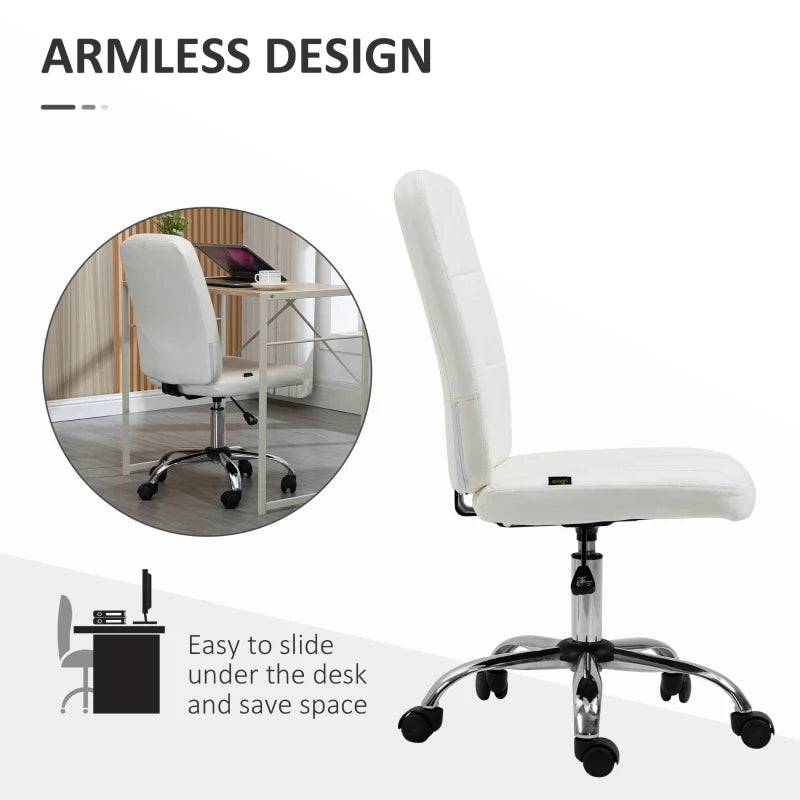 Vinsetto Armless Faux Leather Office Chair - Modern White Design for Home & Office, Ergonomic Comfort, Stylish Seating