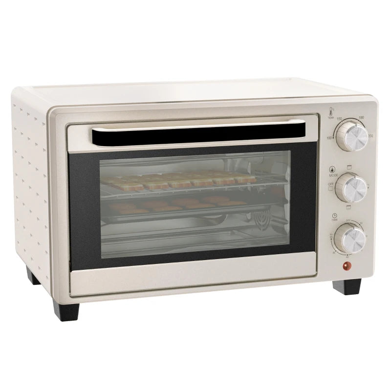 21L Mini Countertop Oven - Adjustable Temperature 100°C-230°C, Compact White Design for Efficient Cooking