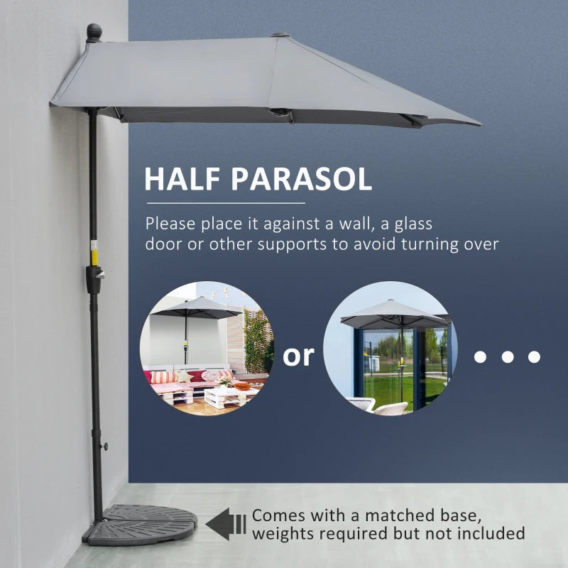 2m Dark Grey Half Parasol with Crank Handle and Base
