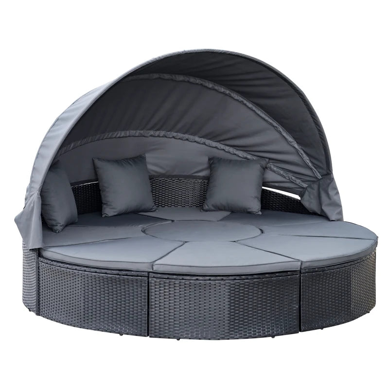 Black Rattan Outdoor Daybed Set with Canopy & Coffee Table