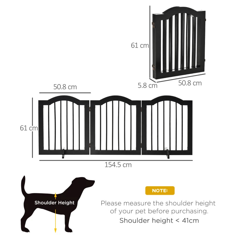 Freestanding Wooden Pet Gate - Foldable Dog Safety Barrier with Support Feet for Doorways & Stairs - Black
