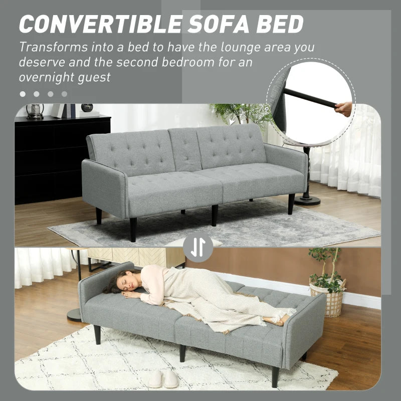 Light Grey Three-Seater Sofa Bed with Cupholders for Comfort and Style