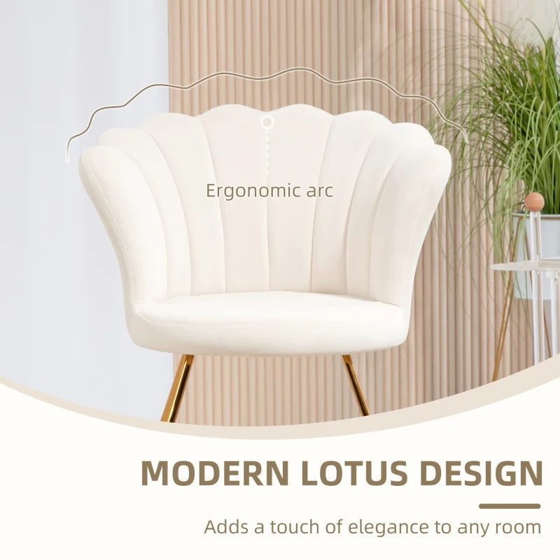 Velvet-Feel Cream Lotus Petal Accent Chair for Stylish Home Decor