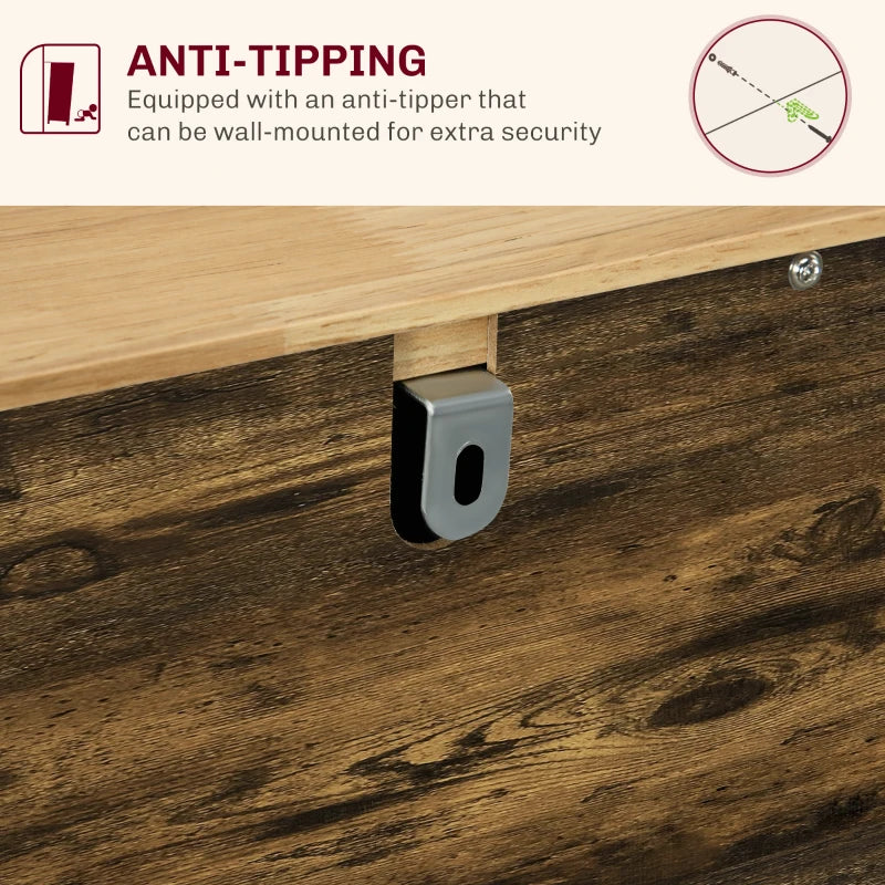 Rustic Brown Sideboard with Rubberwood Top & Adjustable Shelves - Perfect for Dining Room & Kitchen Storage