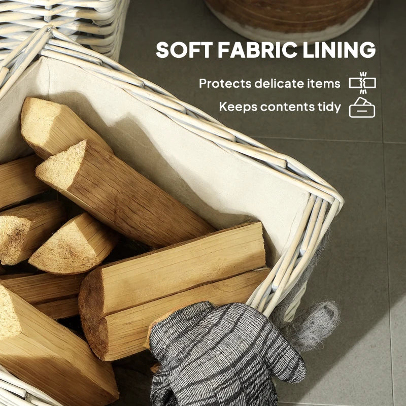 Set of 3 Beige Round Log Baskets with Lining & Rope Handles - Ideal for Wood Burner, Fireside Storage & Blankets