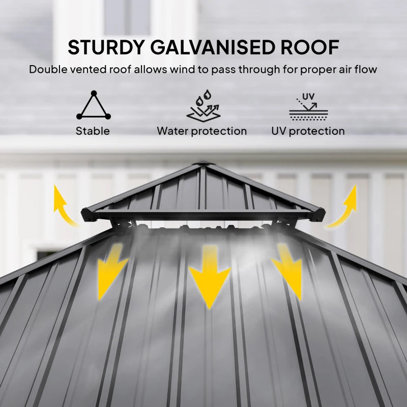 Fir Wood 3.5 x 3.5m Grey Patio Shelter: Two-tier Metal Roof Hardtop Gazebo Canopy