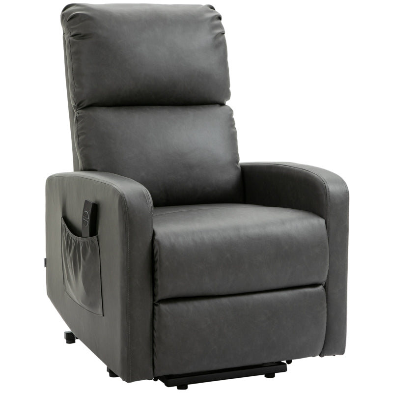 Recliner Chair for Elderly with Remote Control, PU Leather Upholstery, Side Pockets, Charcoal Grey