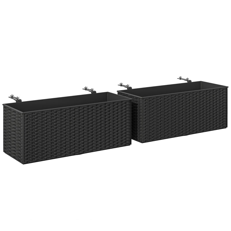Set of Two Black Rattan-Effect Planters - Stylish Outdoor Garden Pots - 12" x 12"