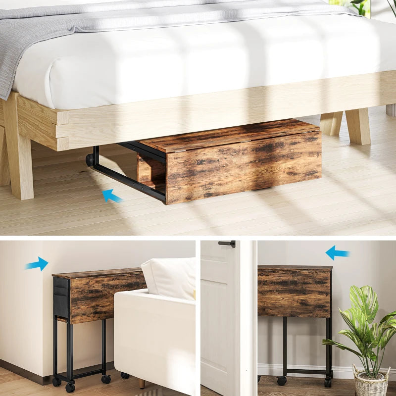 Rustic Brown 80 cm Drop Leaf Writing Desk - Space-Saving Work Table for Home Office, Modern Design, Versatile Use