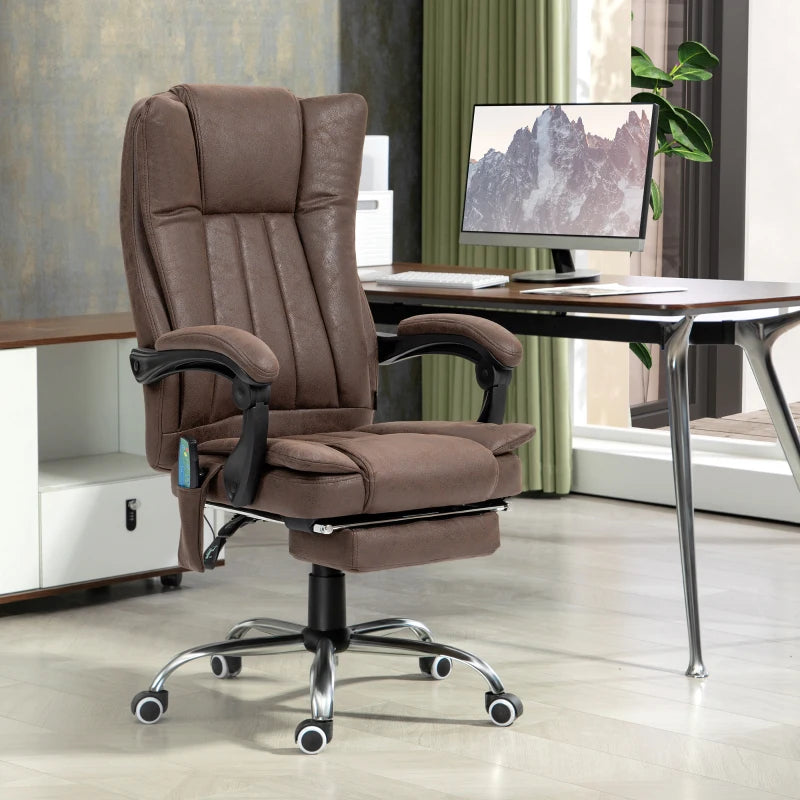 Vinsetto Vibrating Massage Office Chair with Heat & Adjustable Footrest - Ergonomic Dark Brown Desk Chair for Comfort