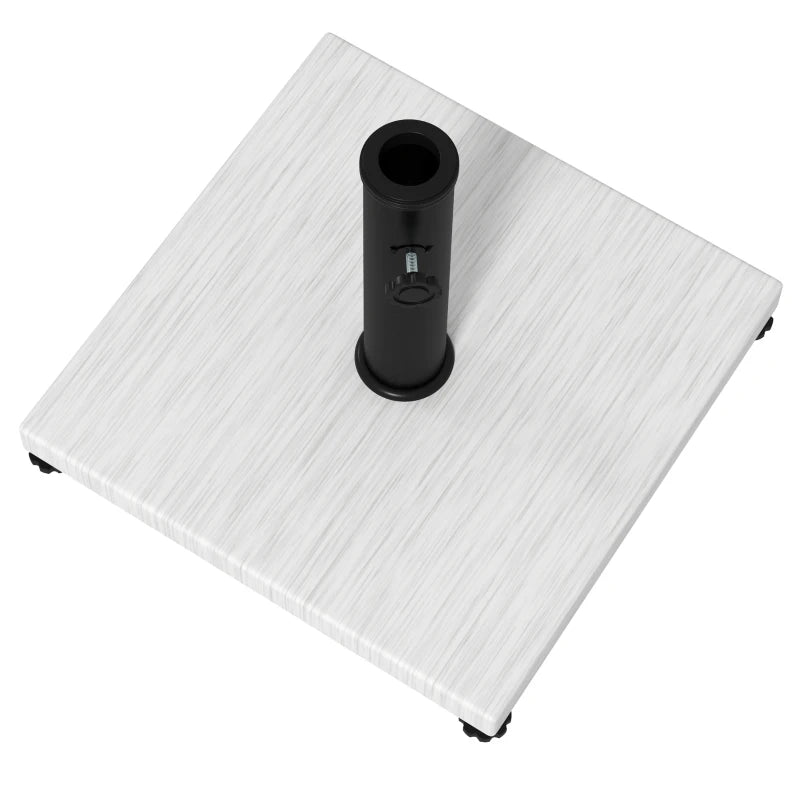 Adjustable White Concrete Garden Parasol Base with Wood Effect - 38mm/48mm Pole Holder