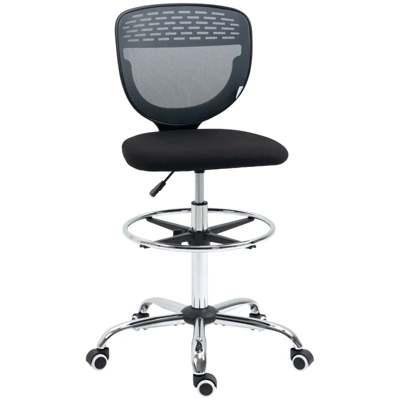 Vinsetto Grey Drafting Chair - Swivel Mesh Office Chair with Adjustable Foot Ring, Armless Design for Standing Desks