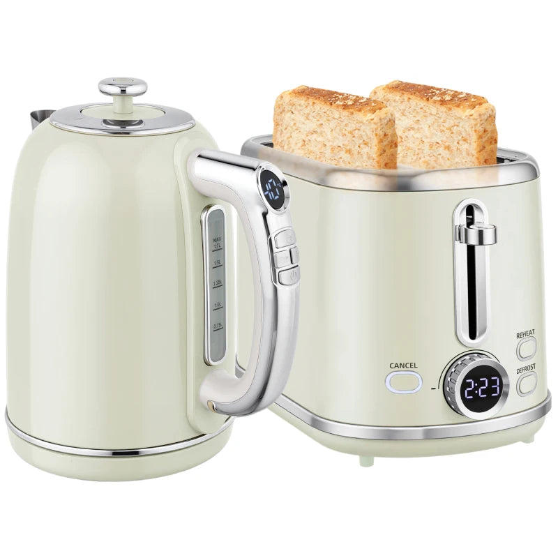 Polished Retro Grey Kettle and Toaster Set - Stylish 40-100°C Temperature Control for Modern Kitchens