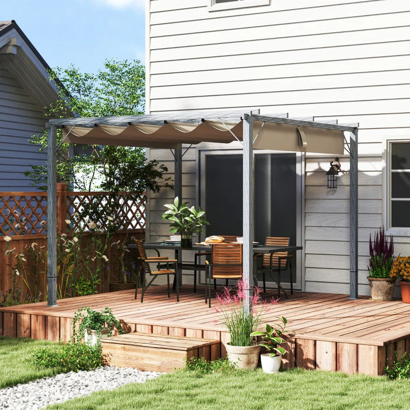 3 x 3 m Grey Retractable Roof Pergola - Outdoor Shade Canopy