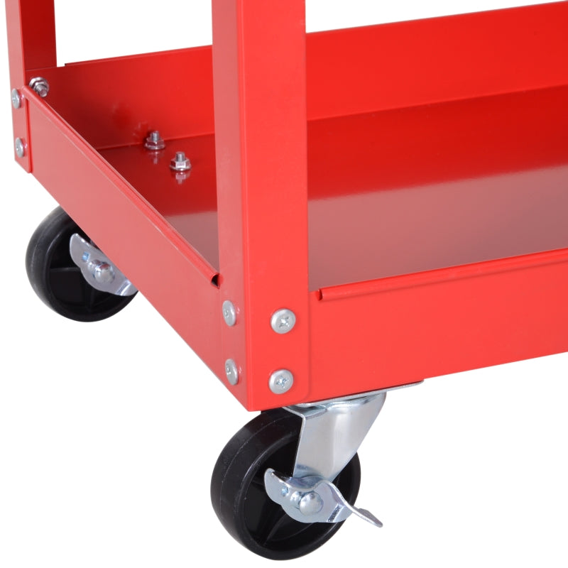 Red 3-Tier Tool Trolley with Drawer for Garage, Workshop
