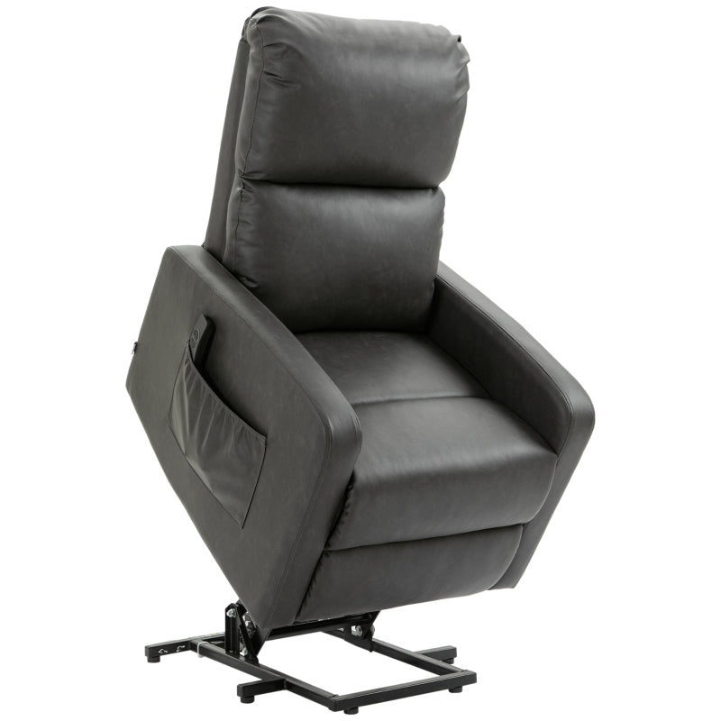 Recliner Chair for Elderly with Remote Control, PU Leather Upholstery, Side Pockets, Charcoal Grey