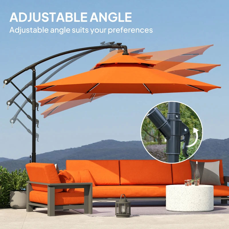 3m Orange LED Lighted Patio Umbrella - Overhanging Garden Parasol for Outdoor Use