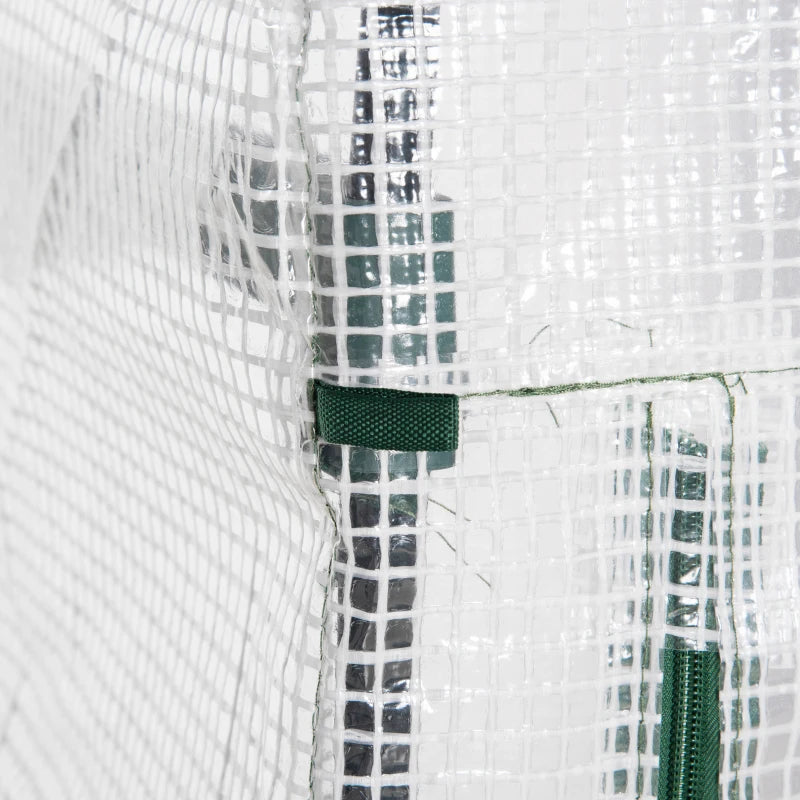 Compact White 4 Tier Mini Greenhouse with Steel Frame and Roll-up Door