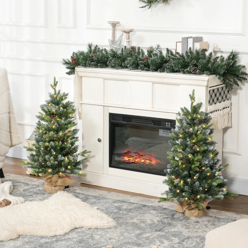 Set of 2 Pre-Lit 3ft Christmas Trees with Berries & Pinecones - Perfect Holiday Decor for Home & Office