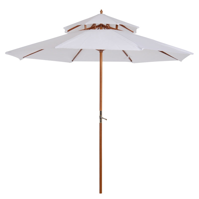 Cream White Double Tier Patio Umbrella - 2.7m Garden Sunshade