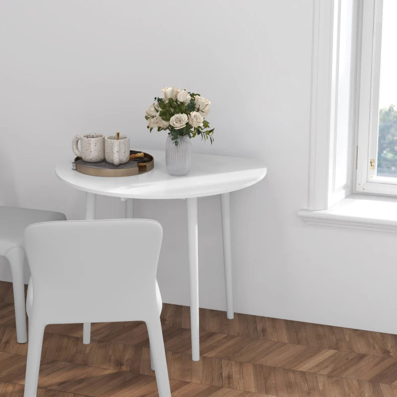 Modern Round Folding Dining Table for 4 - Space-Saving Drop Leaf Kitchen Table with Wood Legs - White Finish