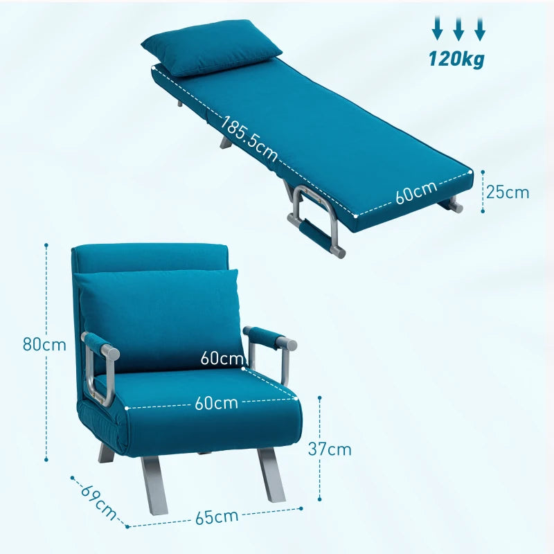 Versatile 4-in-1 Faux Suede Chair Bed in Blue for Stylish Comfort and Space-Saving Solutions