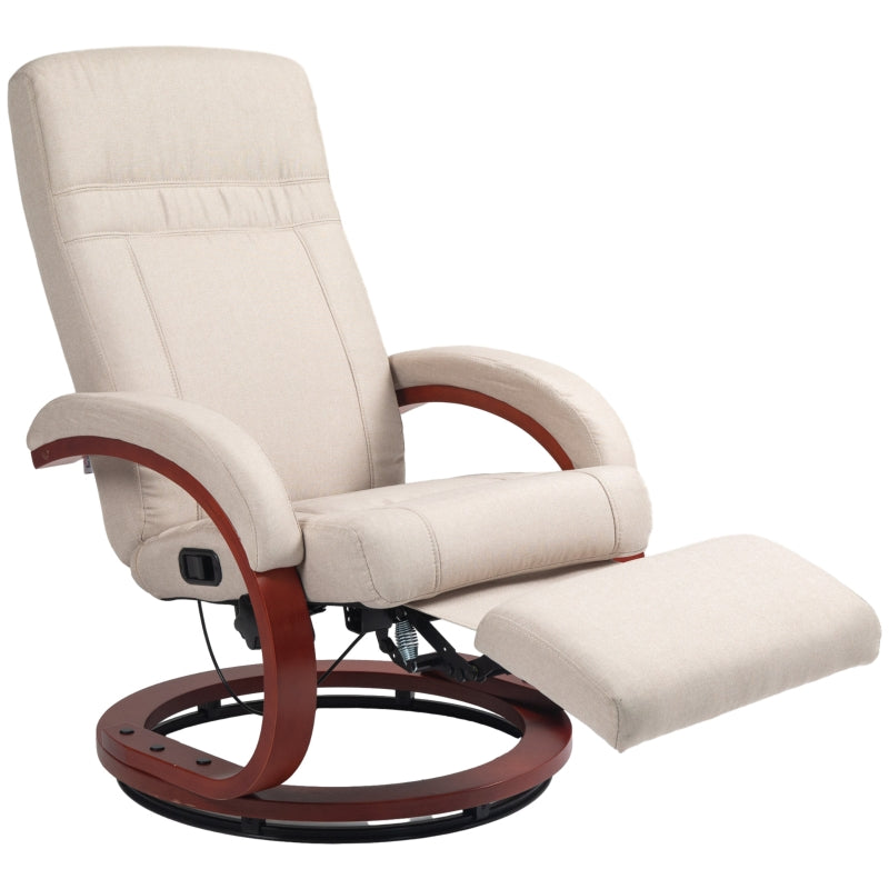 Beige 135° Manual Reclining Swivel Chair with Footrest for Ultimate Comfort