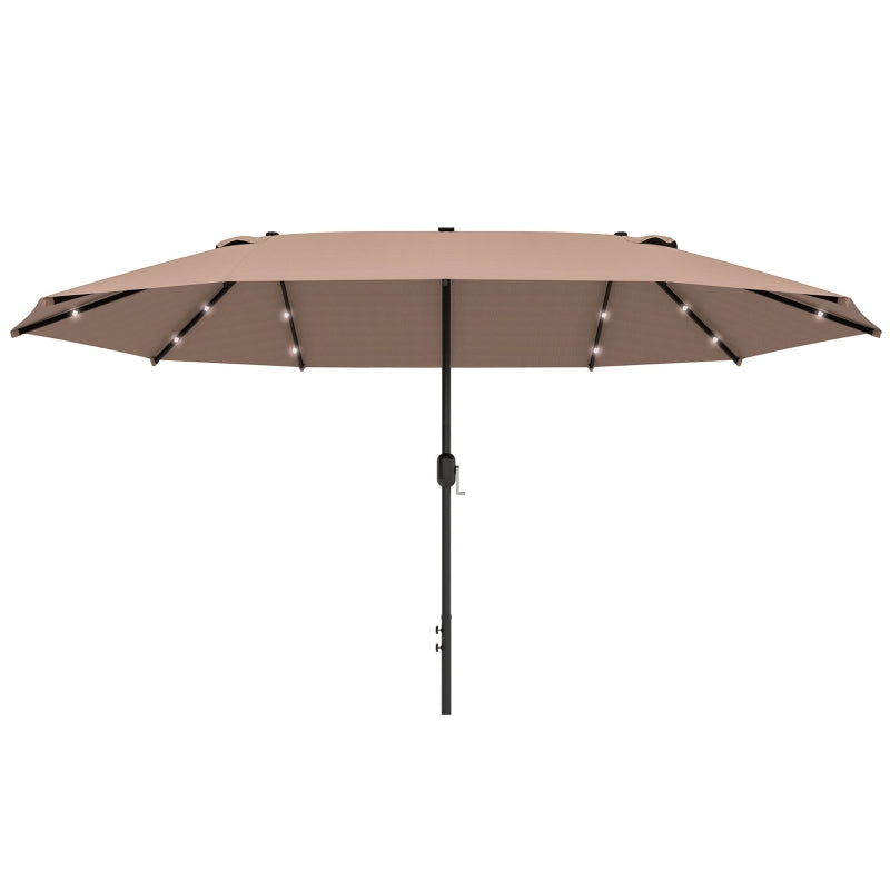Double-Sided Khaki Garden Parasol with Solar LED Lights - 4.4m